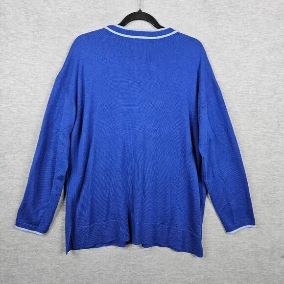 TALBOTS Women's Girlfriend Enamel Blue Button Up V-neck Cardigan Size XLP - Picture 2 of 8